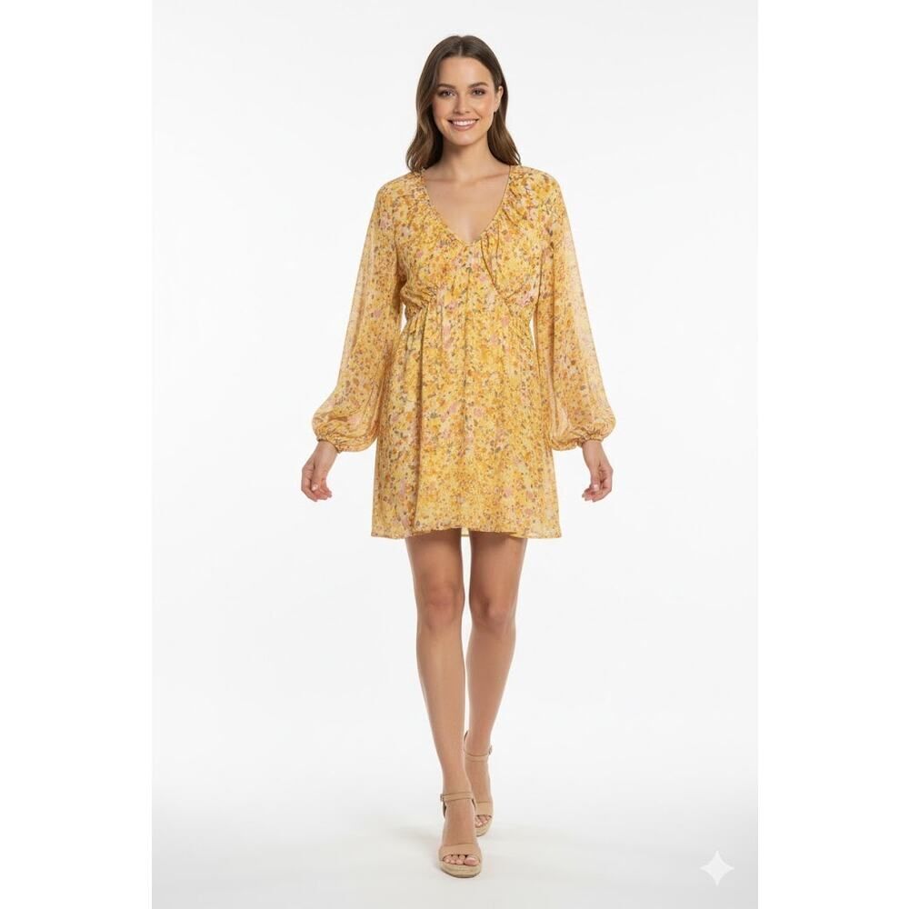 Promesa NWT Multicolored Floral Long Sleeve Tiered Mini Dress L